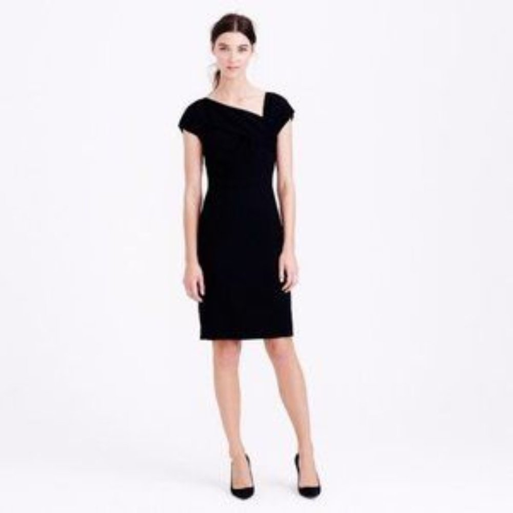 J.Crew Black Origami Gathering Detail Wool Crepe Dress - NWT